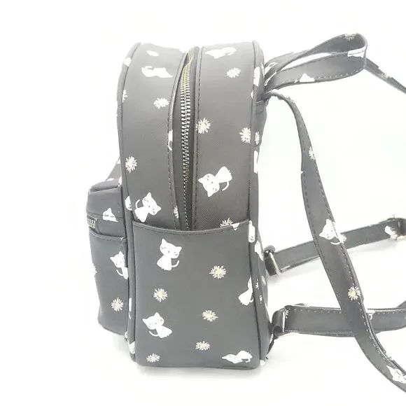 ​Underonesky Black Backpack Purse with White Kitties & Front Zipper Pocket NEW - Picture 2 of 8